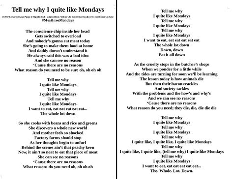 tell me why i don't like mondays|tell me why i don't like mondays lyrics.